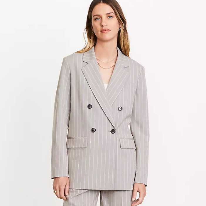 Loft Versa Striped Seasonless Stretch Double Breasted Blazer Size 6 Workwear